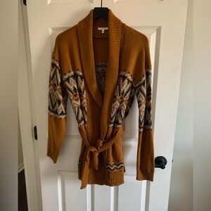 Maurices Mustard Geometric Cardigan Sweater